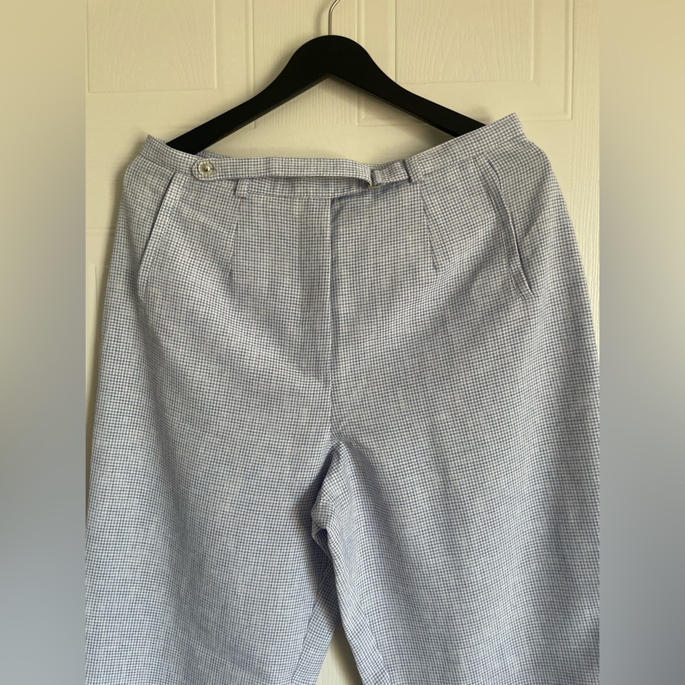 Gingham Tapered Trousers Blue White Sz 14 - Picture 3 of 14